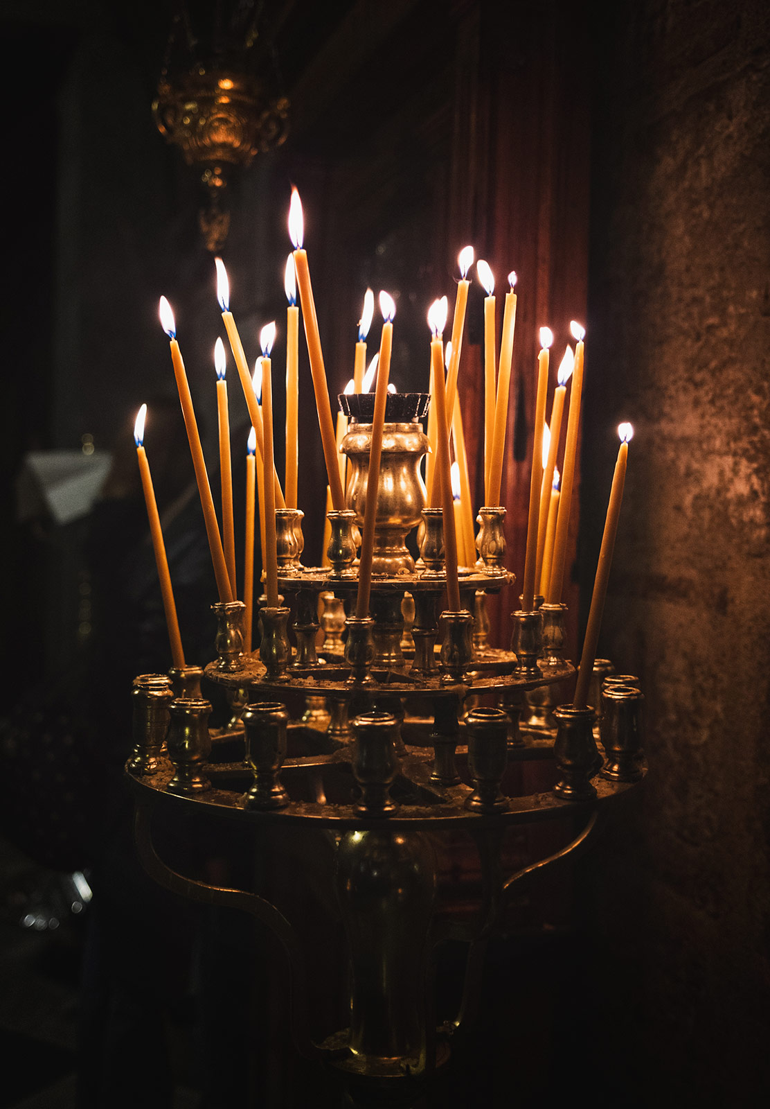 Cluster of burning church candles