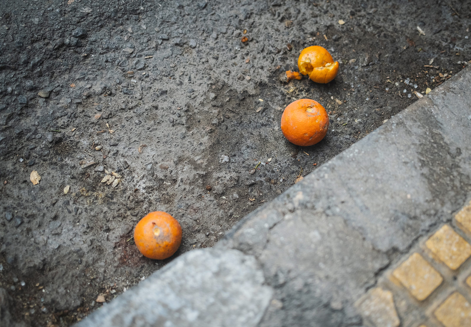 Fallen oranges on the road