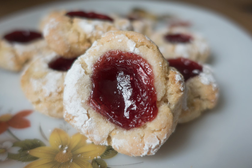 Jam centre in almond cookie