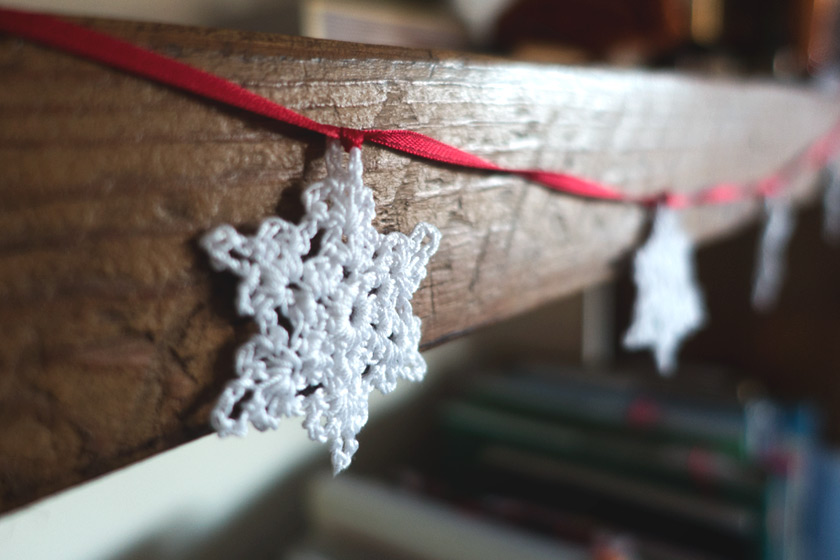 Crochet snowflake garland