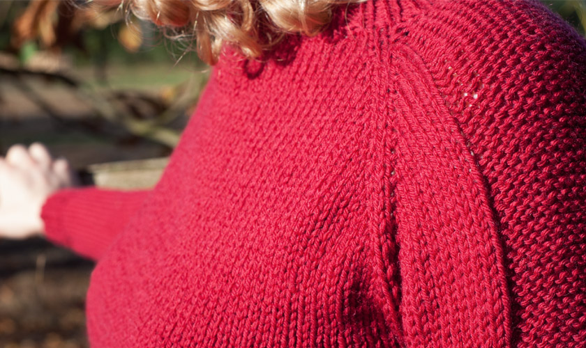 Red Flax pullover with raglan detail