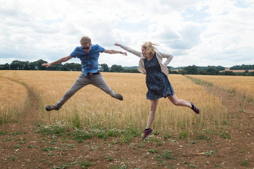 Jumping in a field