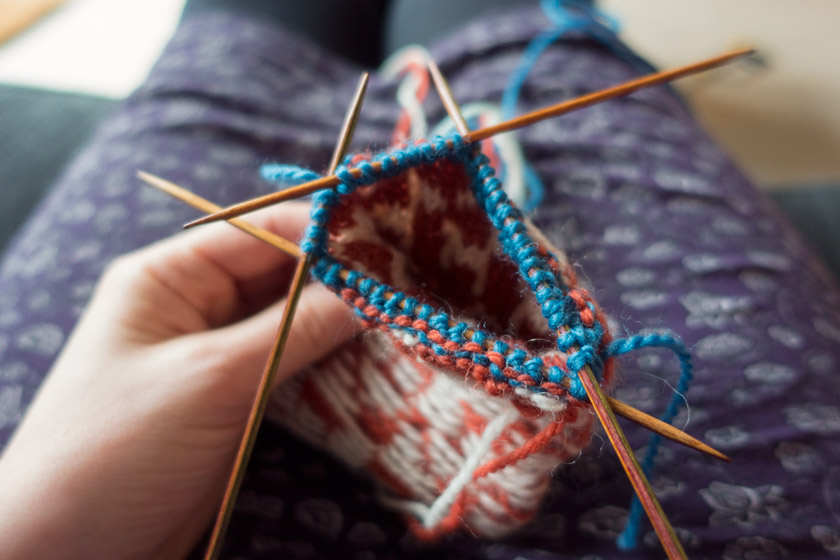 Knitting on needles