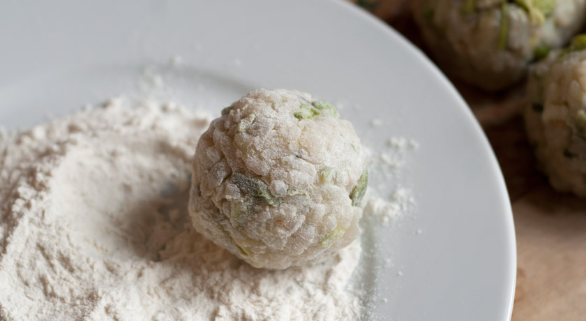 Risotto ball rolled in flour