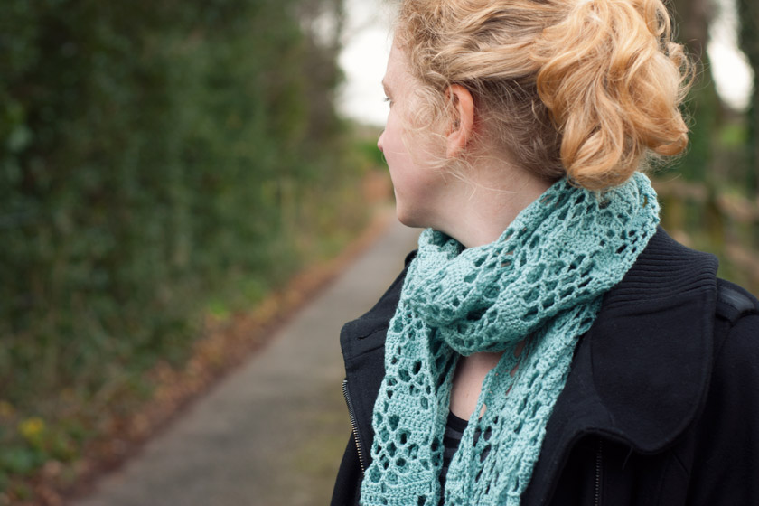 Closeup of scarf around neck