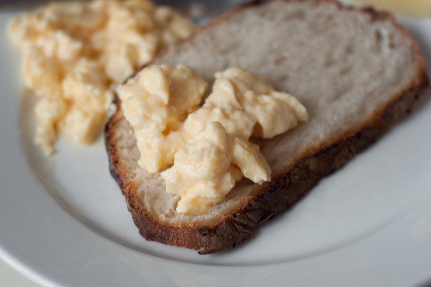Scrambled egg on sourdough bread
