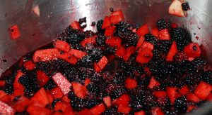 Chopped apples and blackberries