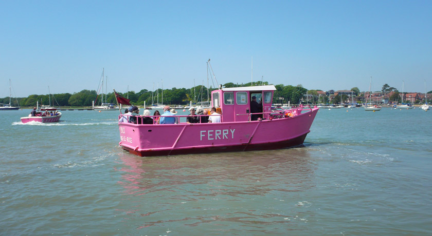 Bright pink Hamble ferry