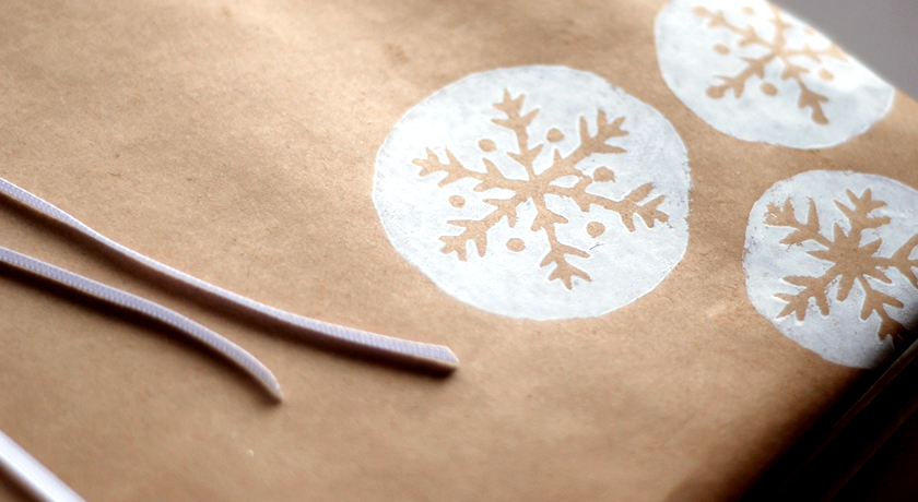 Snowflake and brown paper Christmas wrap