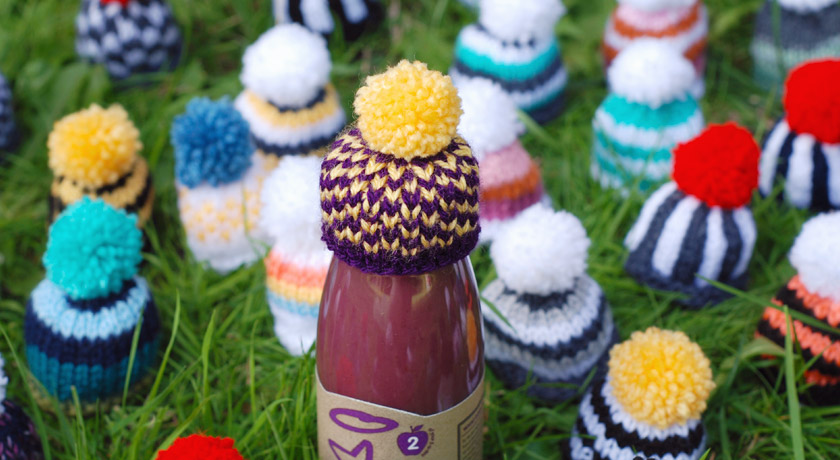 Purple and yellow fair Isle hat for Innocent's Big Knit 2013