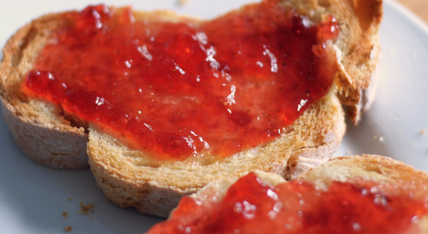 Homemade strawberry jam on toast