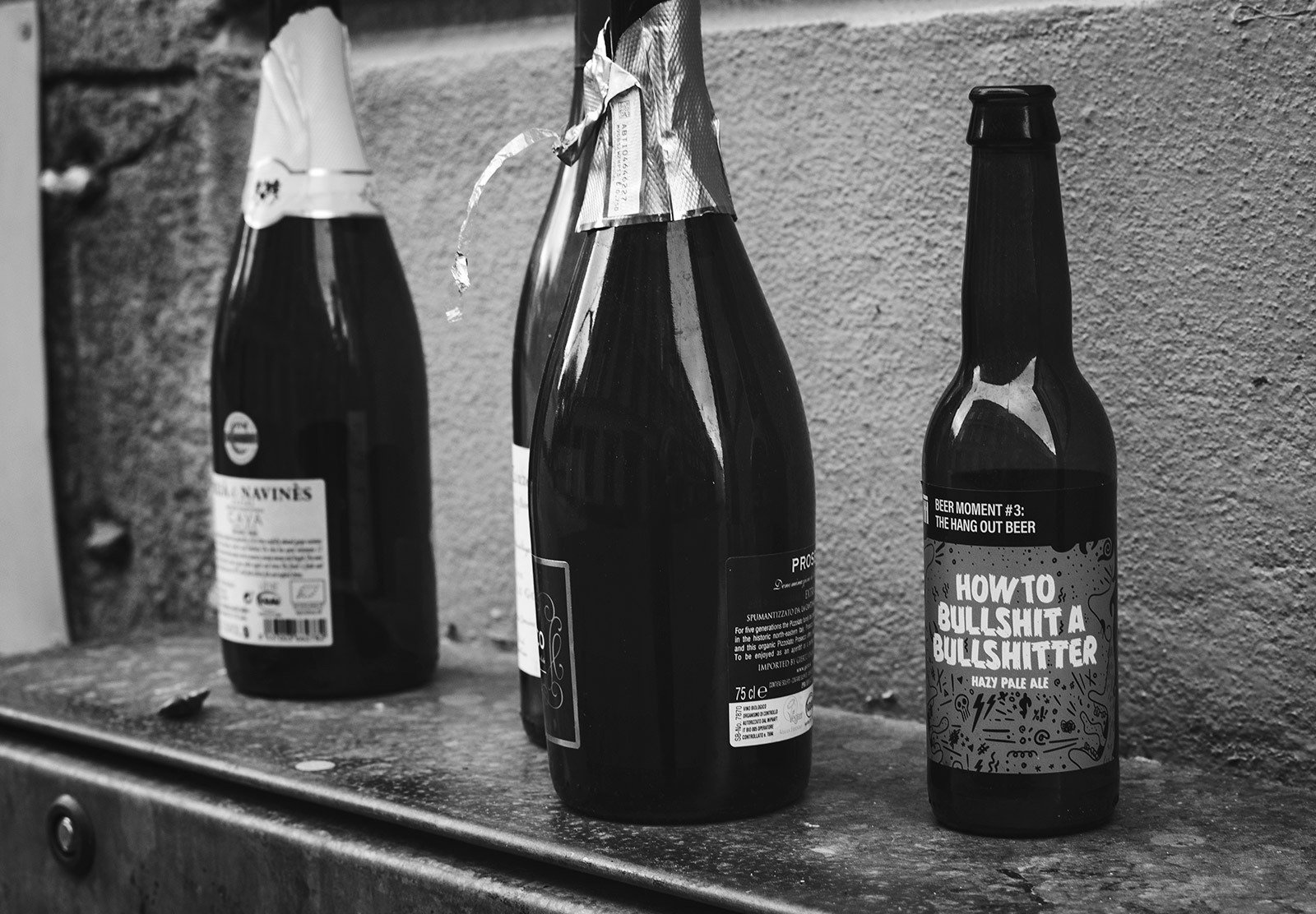 Empty beer and wine bottles