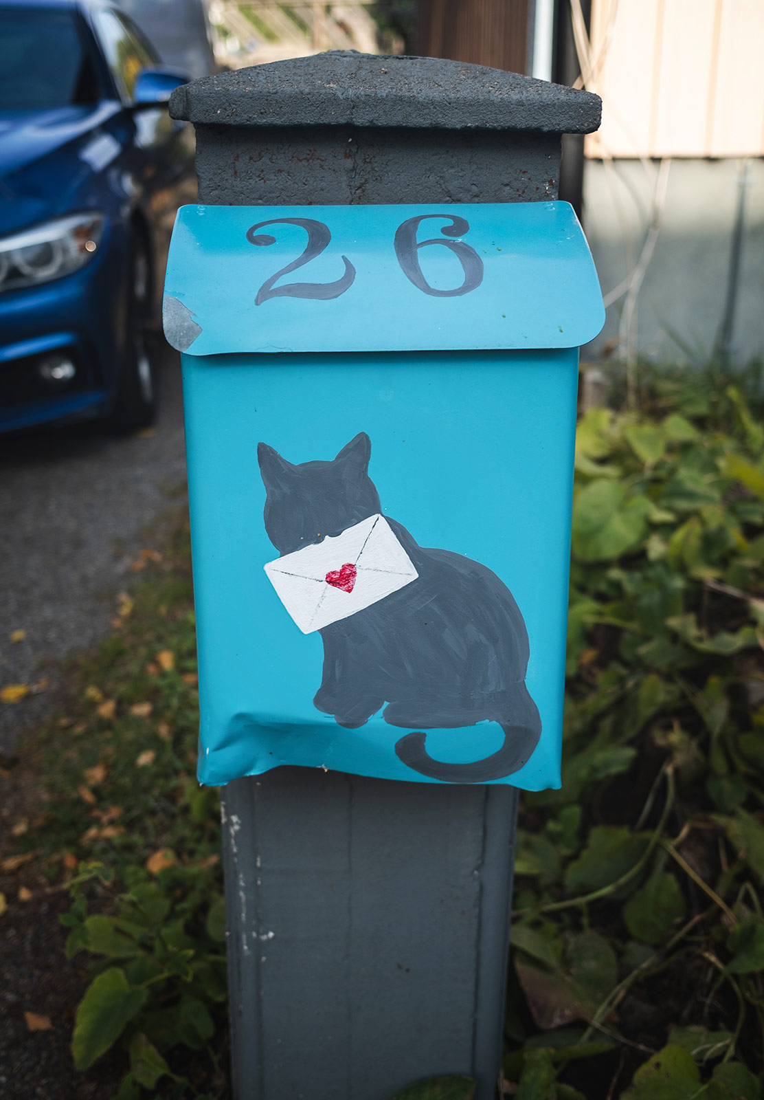 Cat painted on postbox