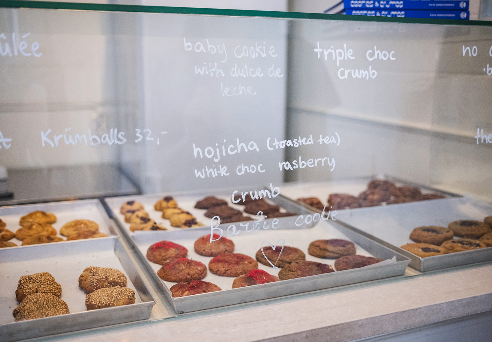 Cookie names written on glass