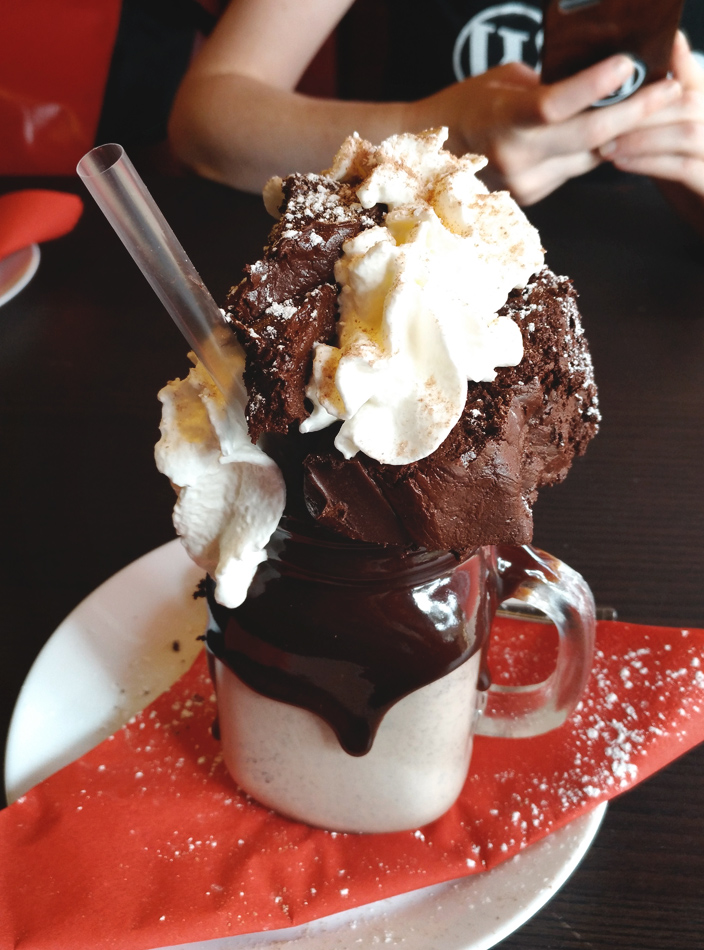 Chocolate shake with toppings