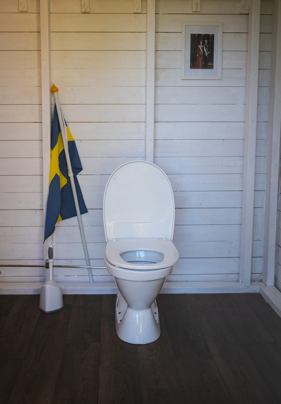 Ceramic toilet with Swedish flag