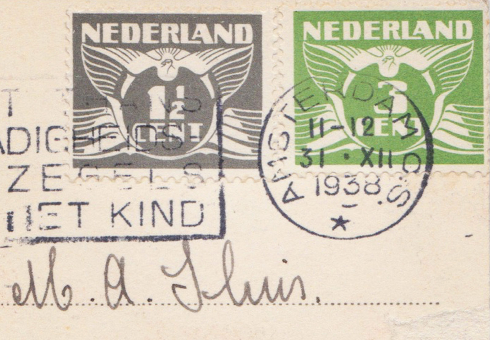 White bird on green stamp