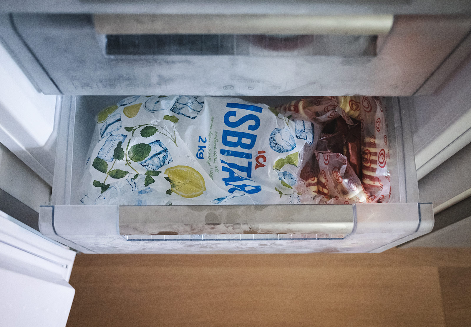 Ice cubes in freezer