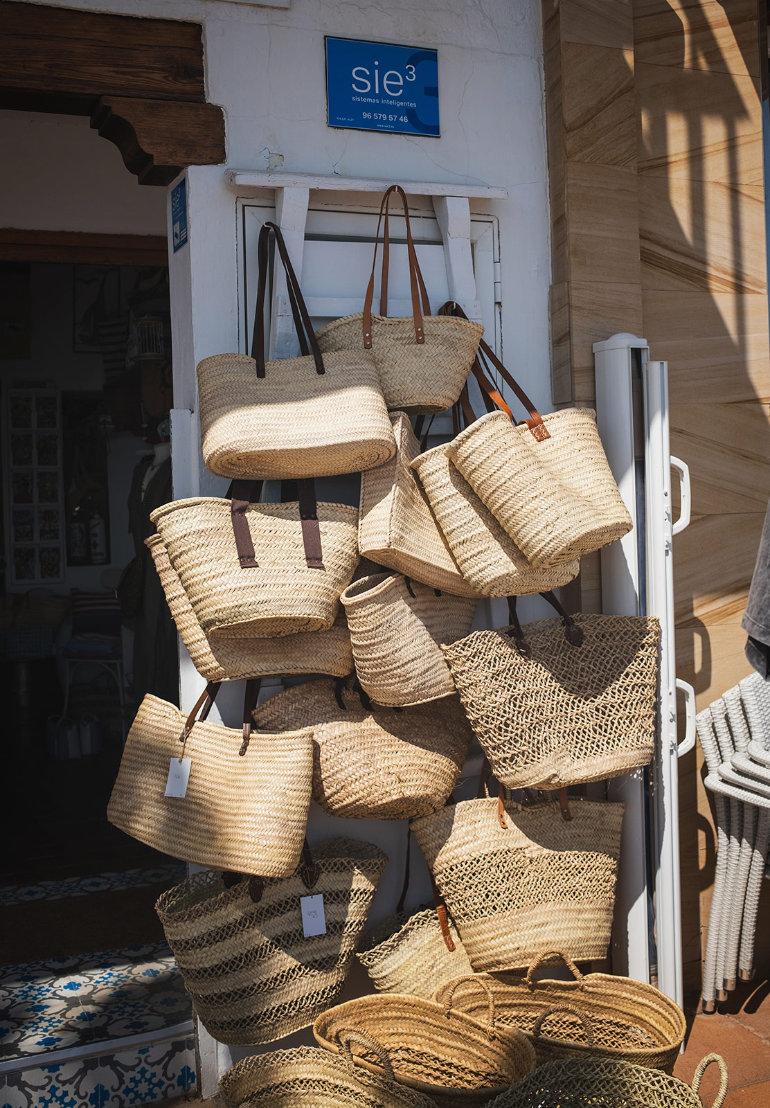 Stack of wicker bags