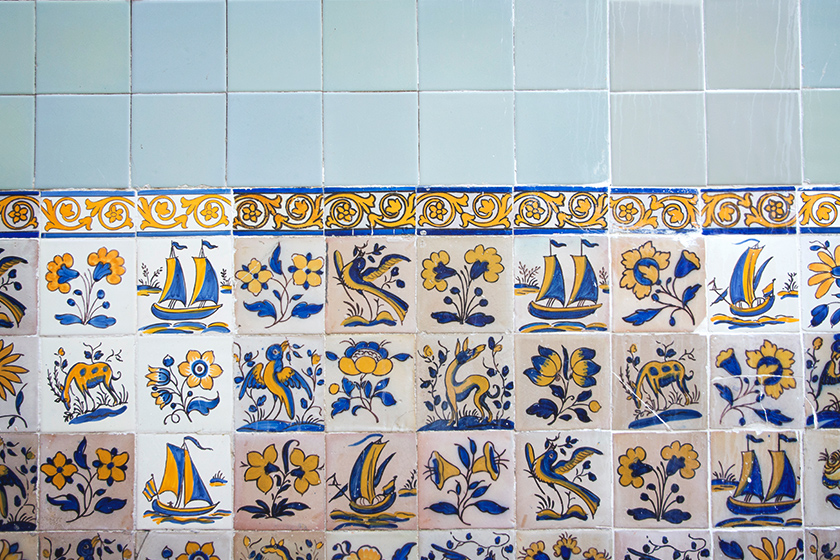 Blue and yellow painted tiles