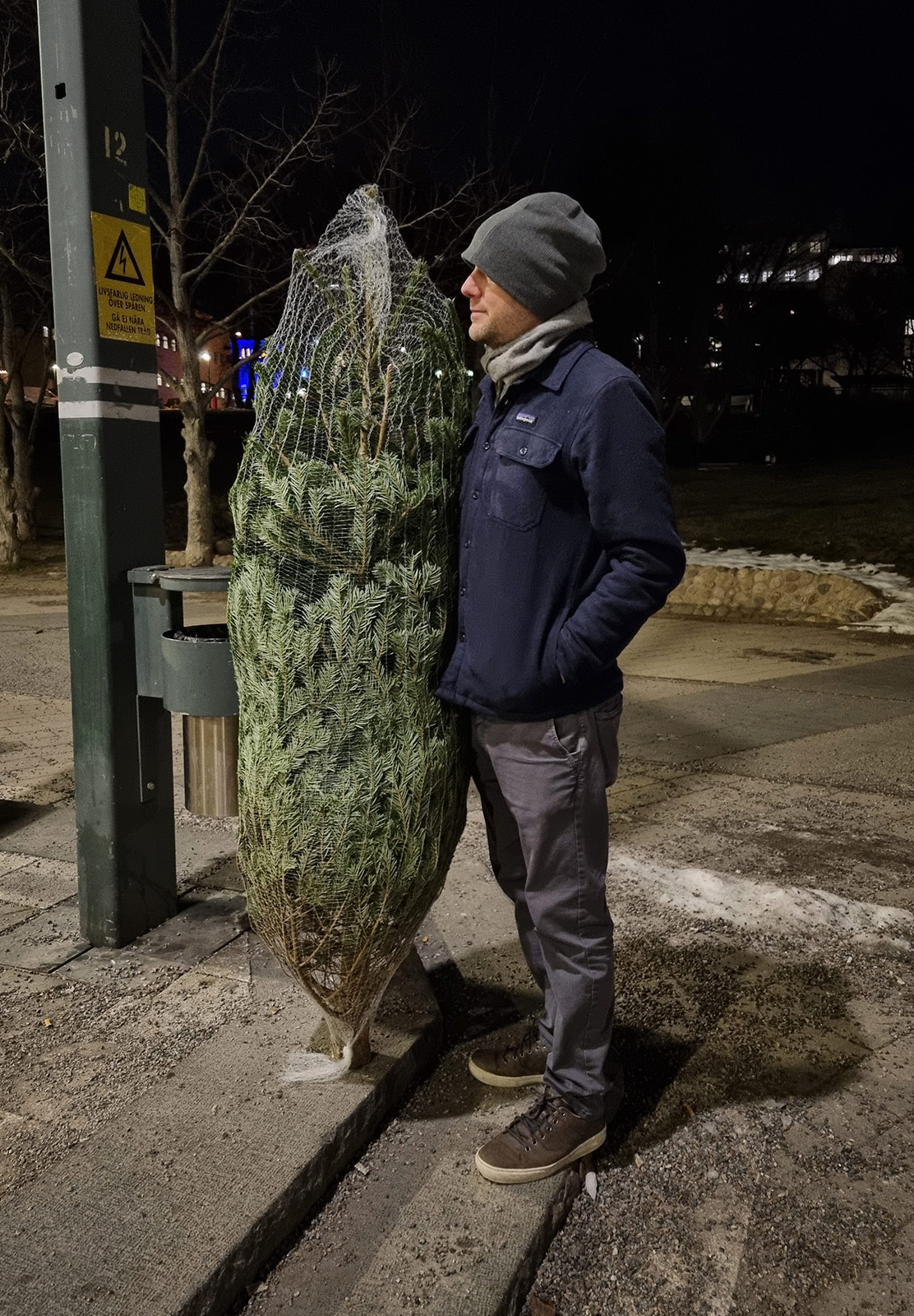 Man holding Christmas tree