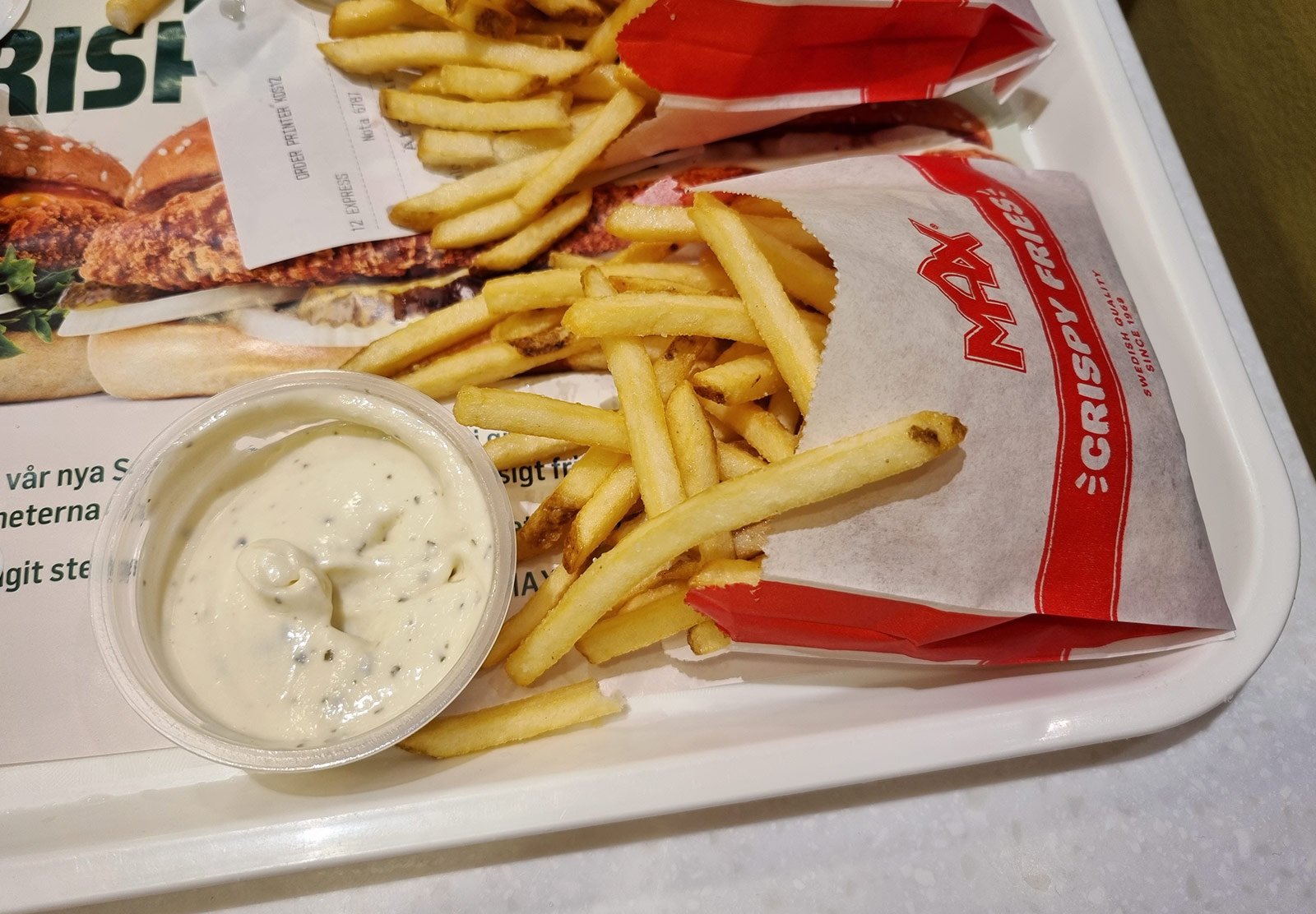 Fries on a tray with dip
