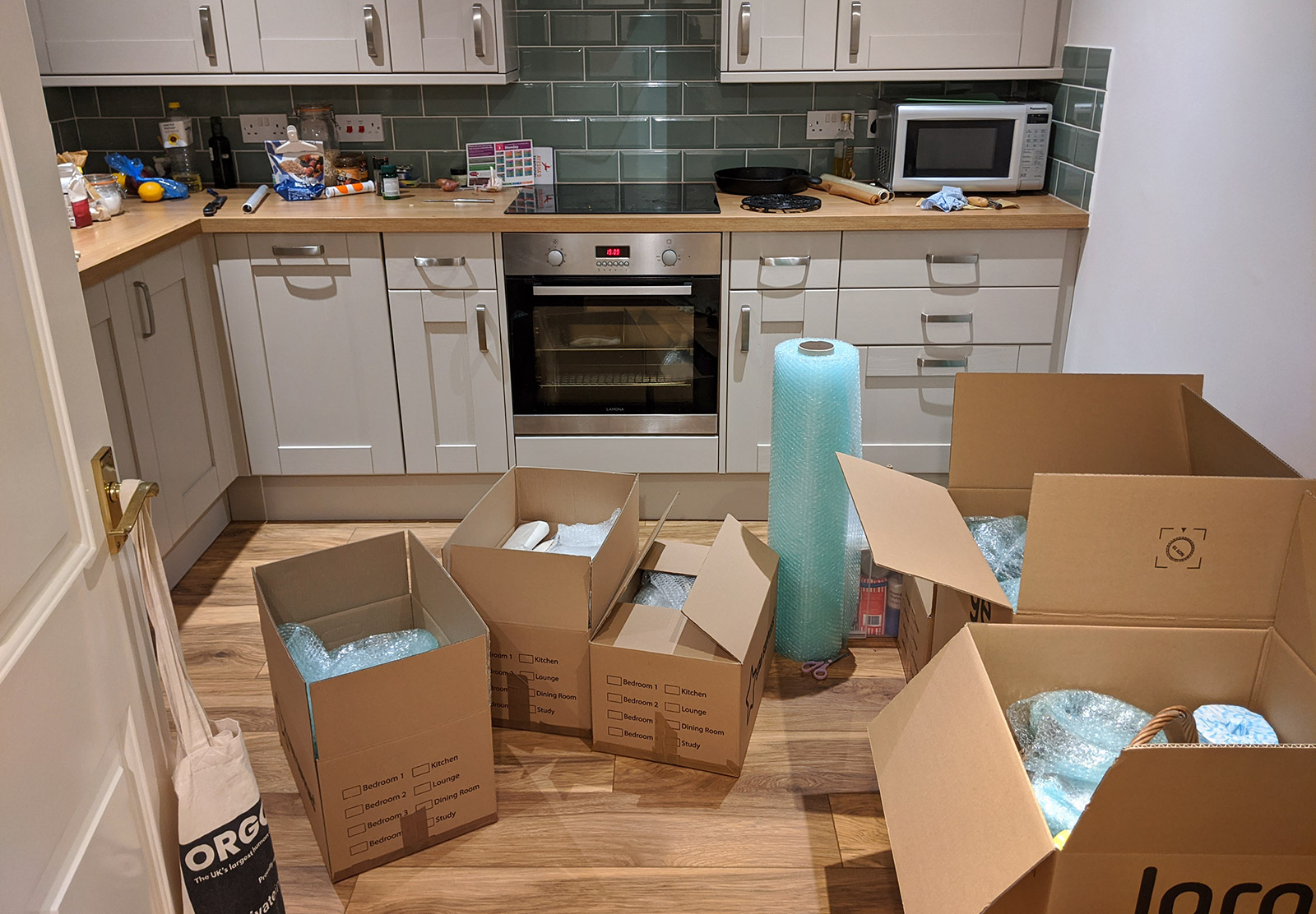 Boxes in kitchen