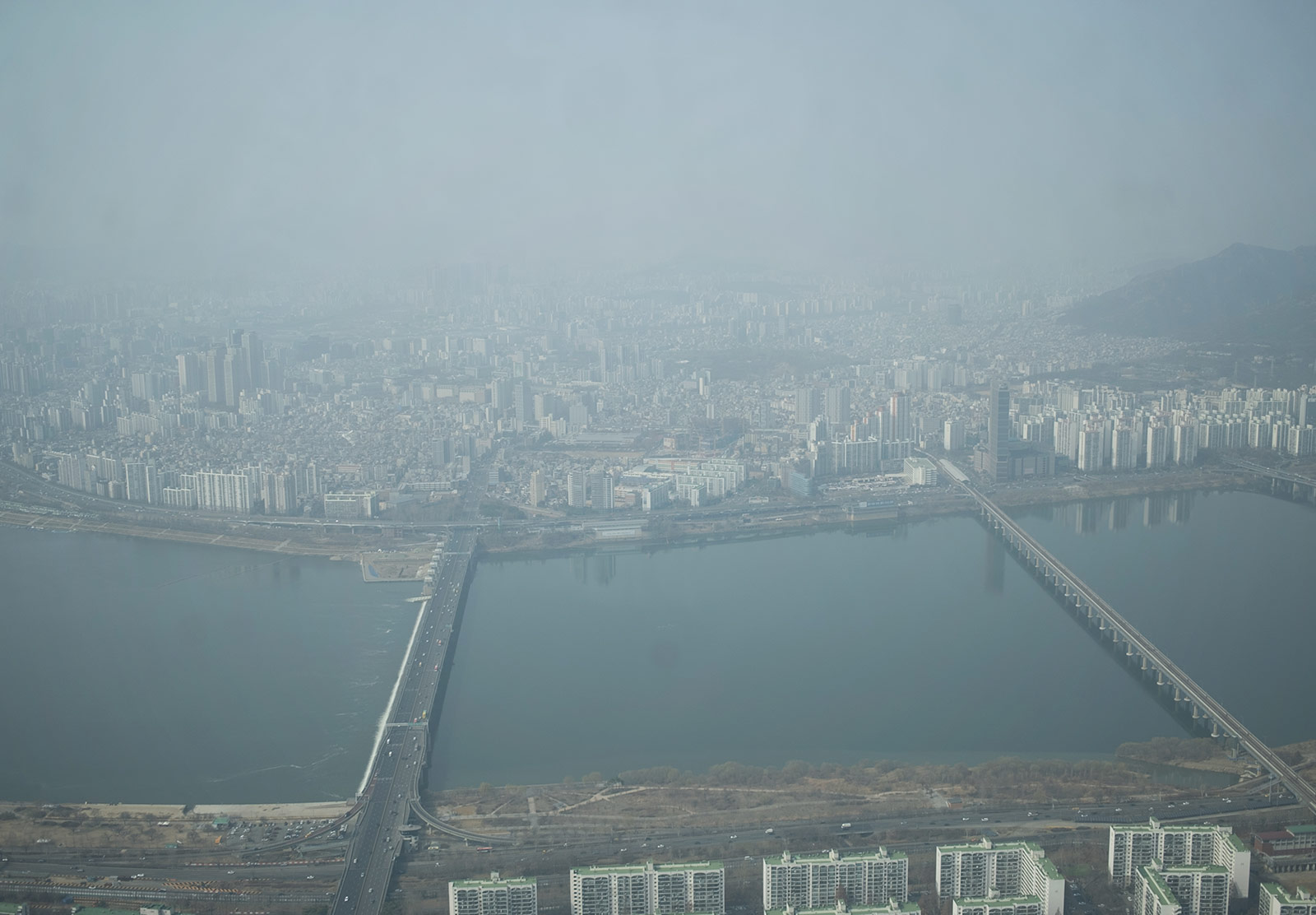 Smoggy view over river