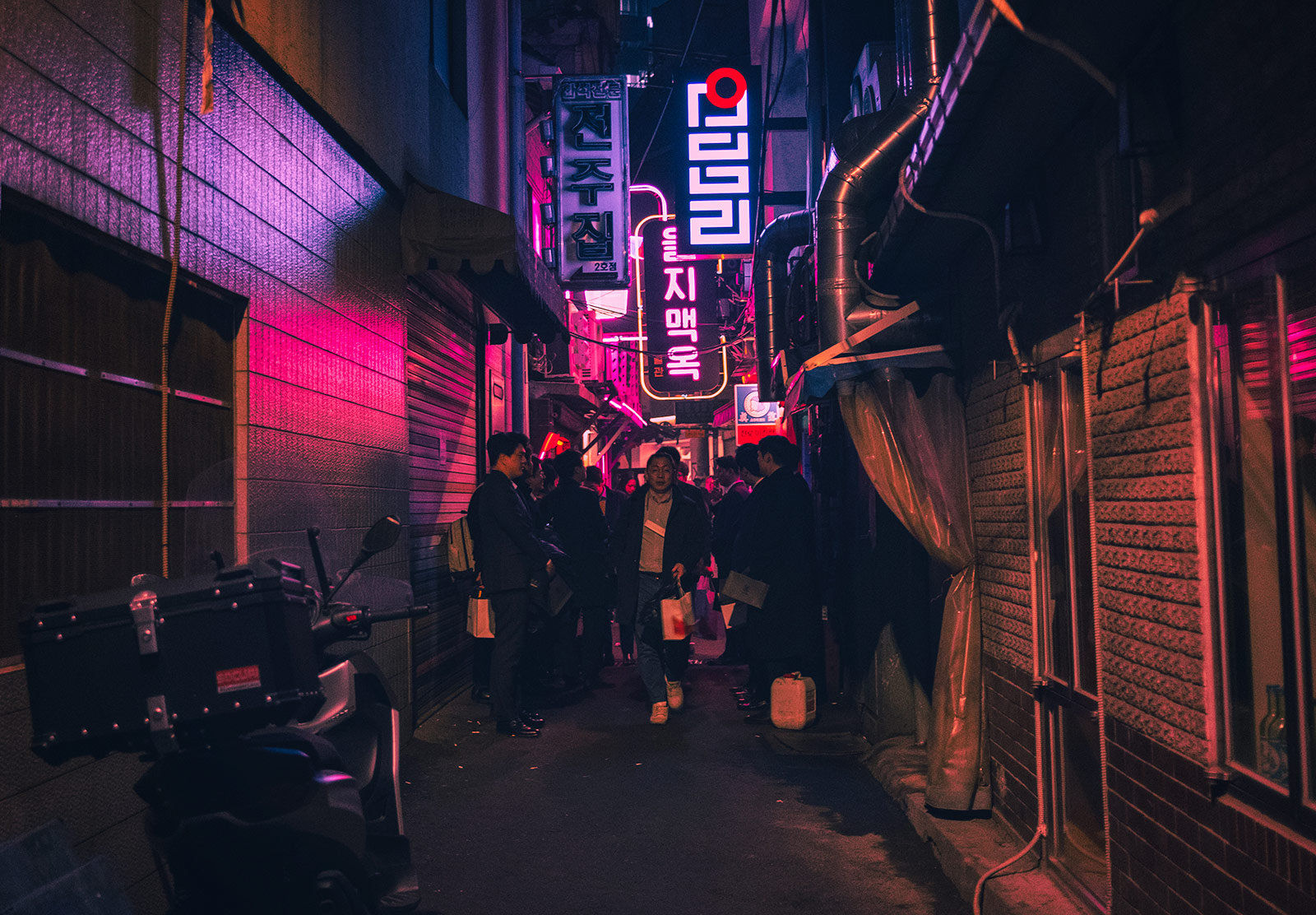 Neon lights in alley