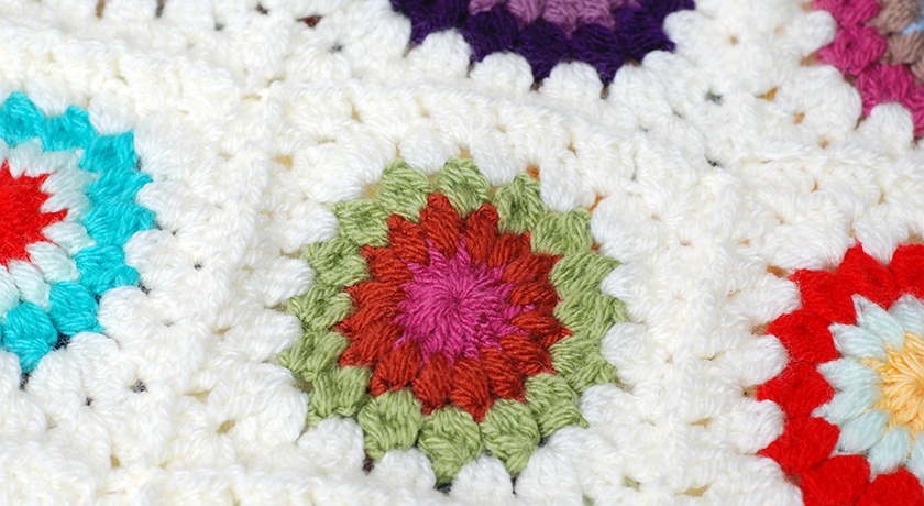 Green, pink and orange granny square detail