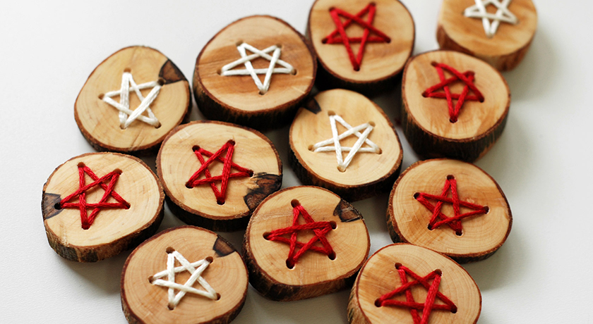 Red and white star embroidered buttons