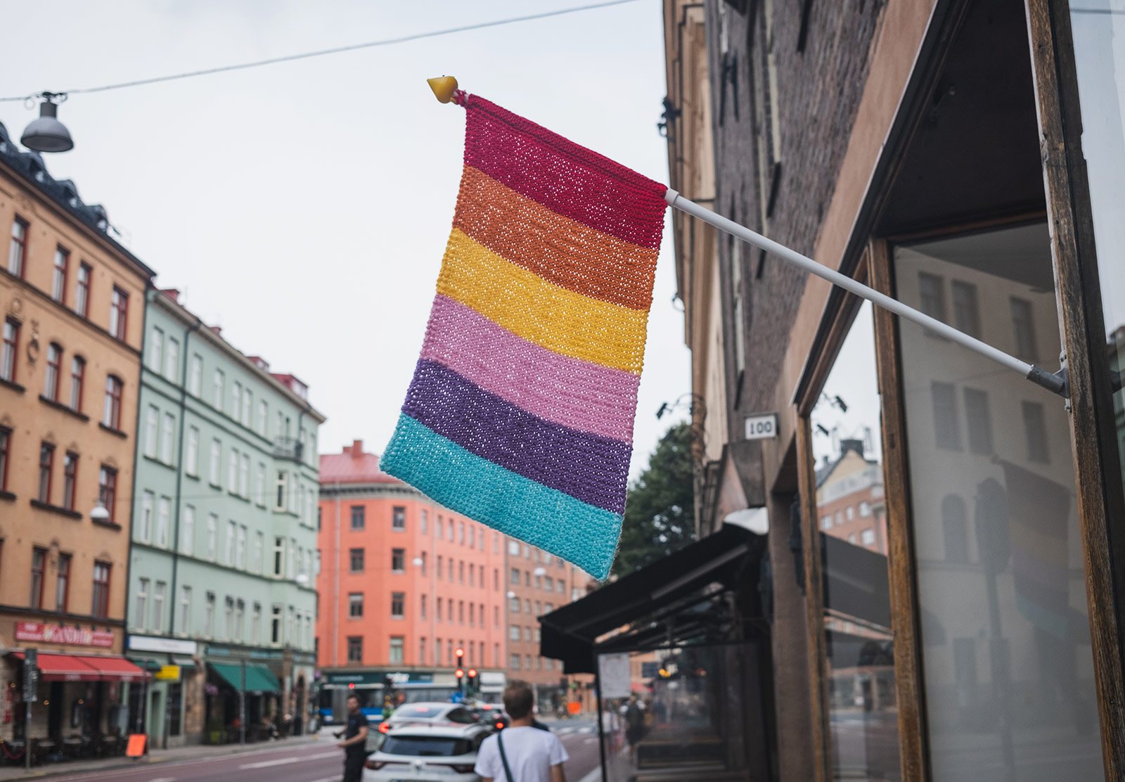 Knitted pride flag