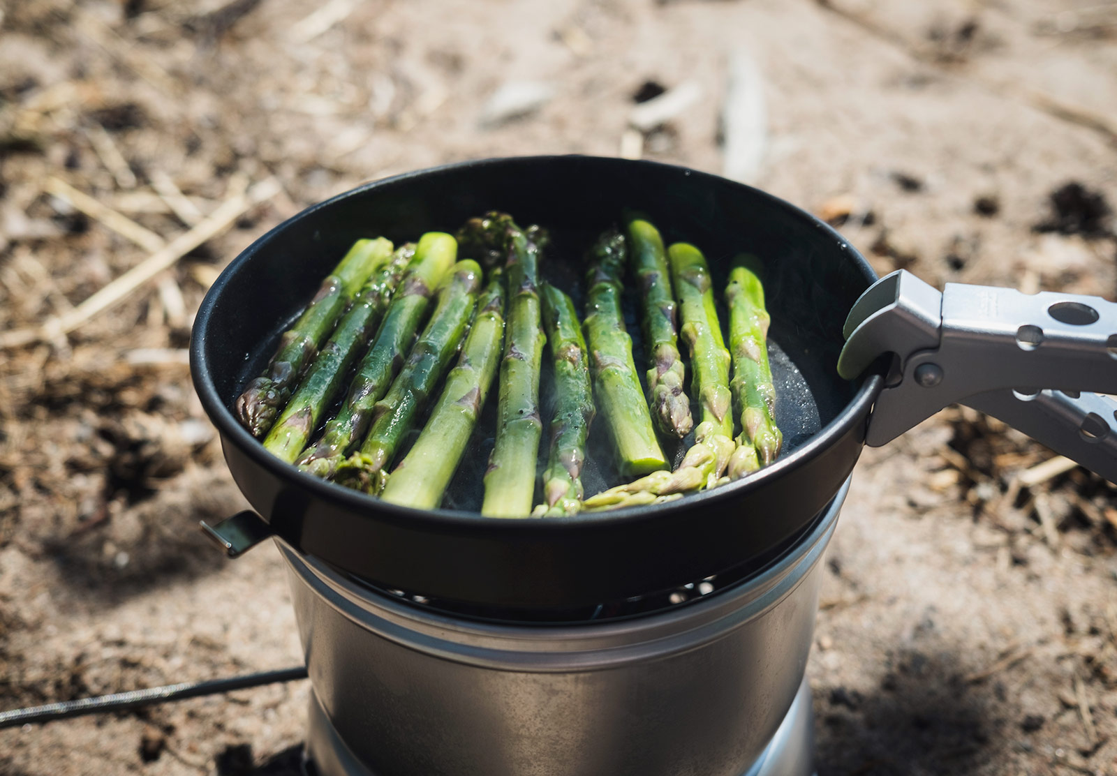 Asparagus in frying pan