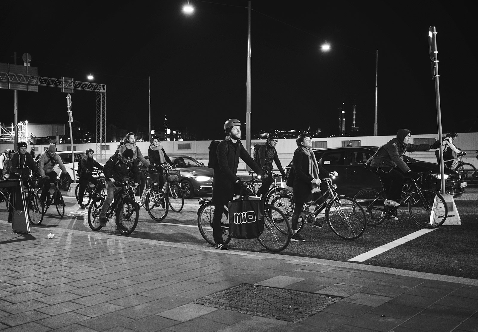 People queueing on bikes
