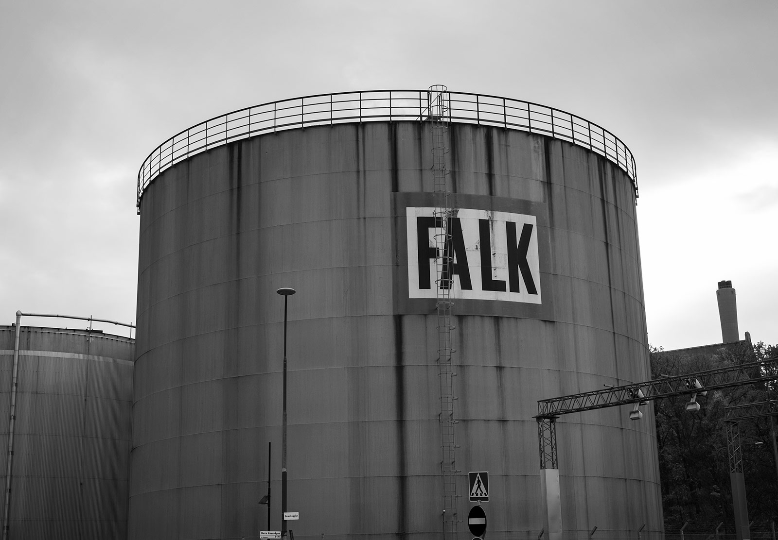 "FALK" sign on tower