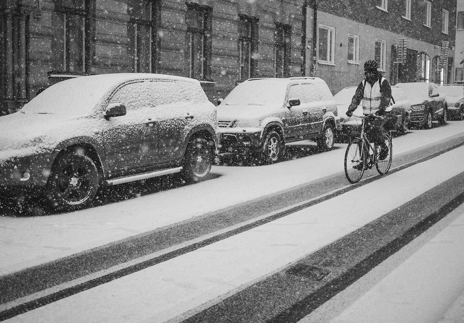 Cyclist in the snow