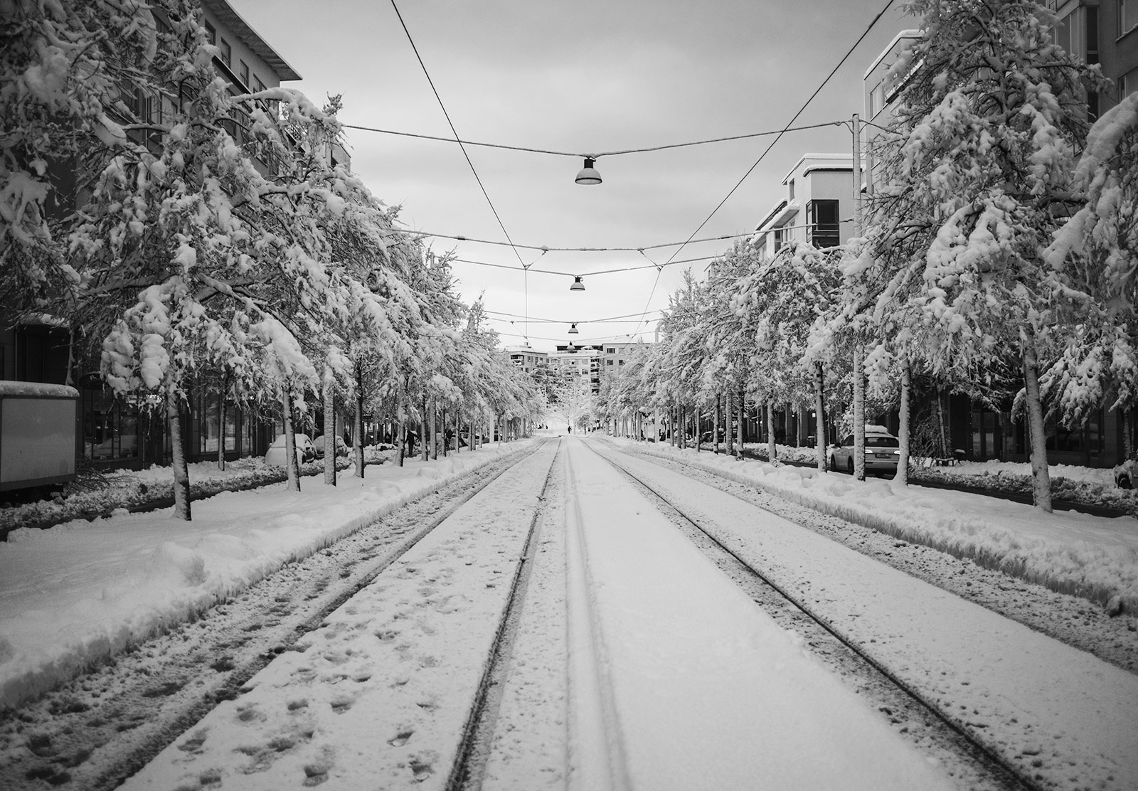 Snow on tramlines