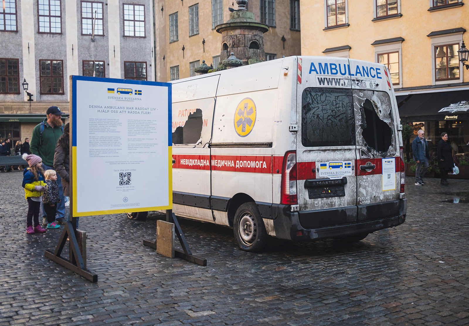 Broken ambulance with holes