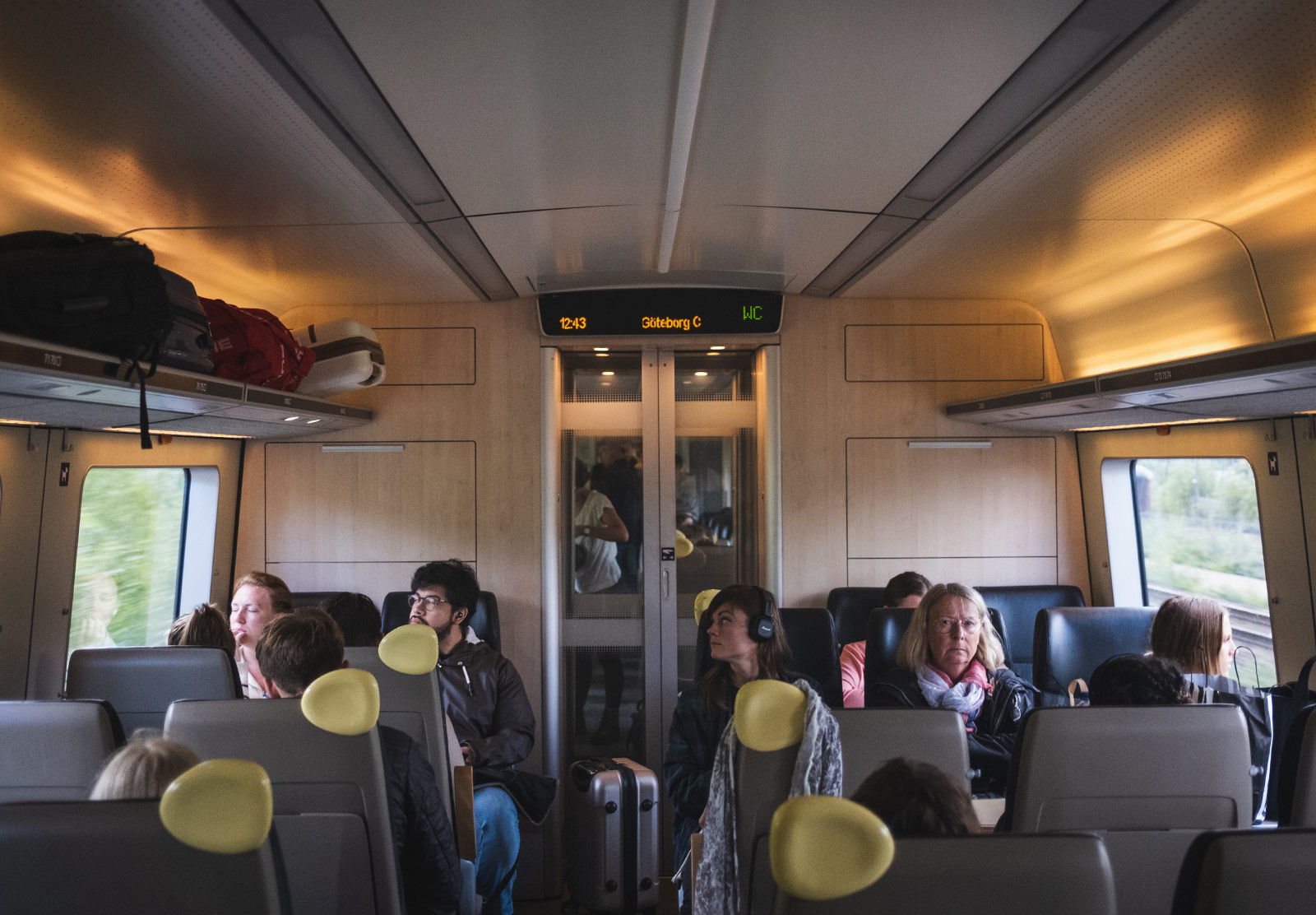 Passengers sat on train